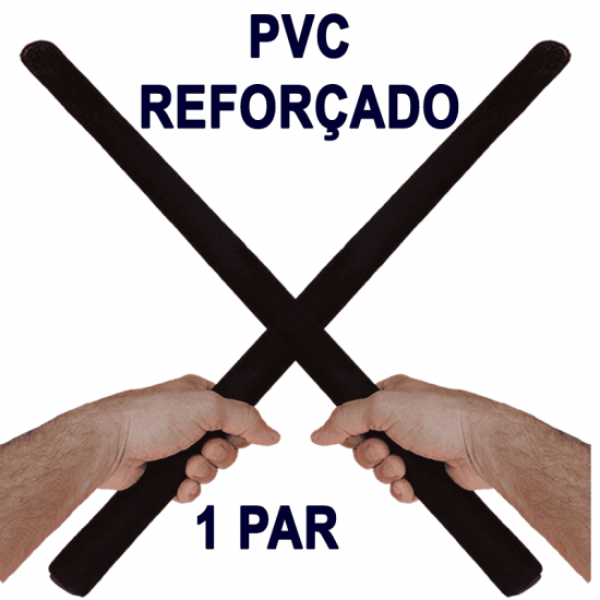 1 Par Bastões Luta 60 cm Espumado PRETO - PVC REFORÇADO - Tanbó - Filipino