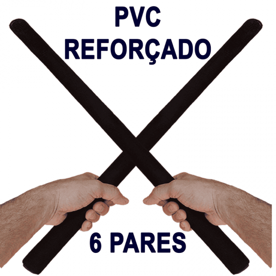 6 Pares Bastões Luta 60 cm Espumado PRETO - PVC REFORÇADO - Tanbó - Filipino
